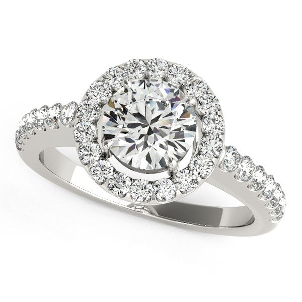 Anillo de compromiso clásico de oro blanco de 14 k con halo pavé de diamantes (1 1/2 ct)