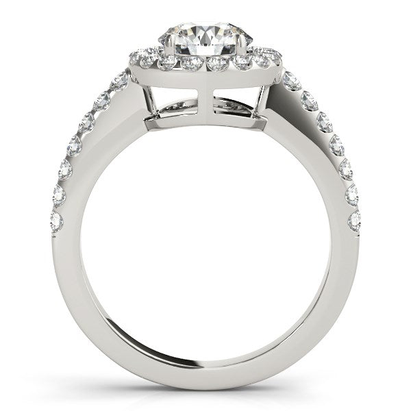Anillo de compromiso clásico de oro blanco de 14 k con halo pavé de diamantes (1 1/2 ct)