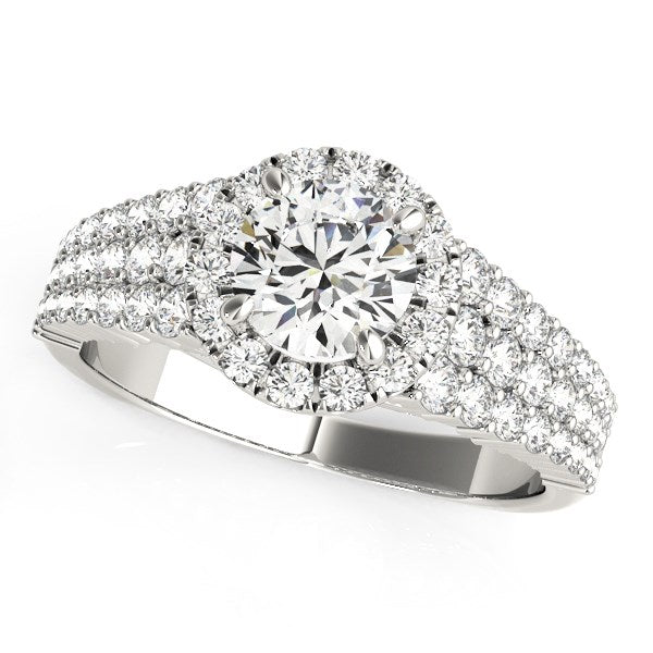 Anillo de compromiso de oro blanco de 14 k con diamantes engastados en pavé graduado (1 5/8 cts)