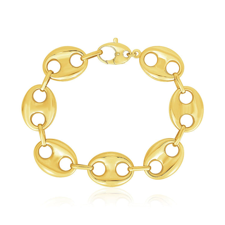 Pulsera de eslabones tipo marinero con acabado brillante de oro amarillo de 14 k (21,00 mm)