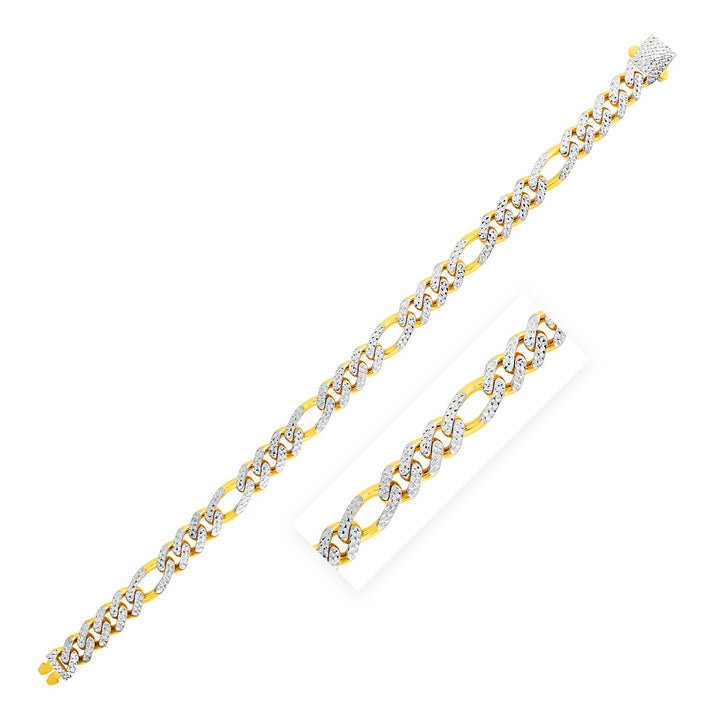 Pulsera Figaro moderna Lite de oro amarillo de 14 k con pavé blanco y pulido intenso (8,00 mm)