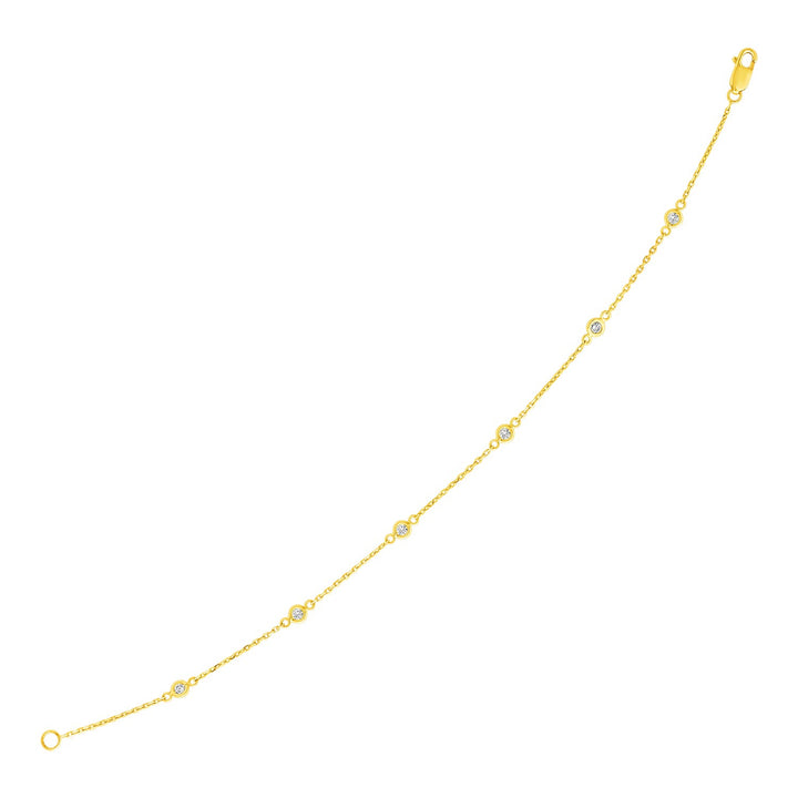 Pulsera de oro amarillo de 14 k de 7 pulgadas con estaciones de diamantes (3,30 mm)