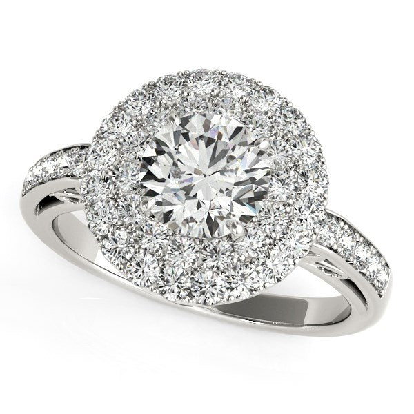 Anillo de compromiso de oro blanco de 14 k con diamantes y borde pavé de dos hileras (2 cts)