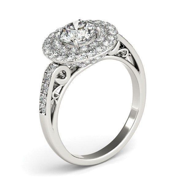 Anillo de compromiso de oro blanco de 14 k con diamantes y borde pavé de dos hileras (2 cts)