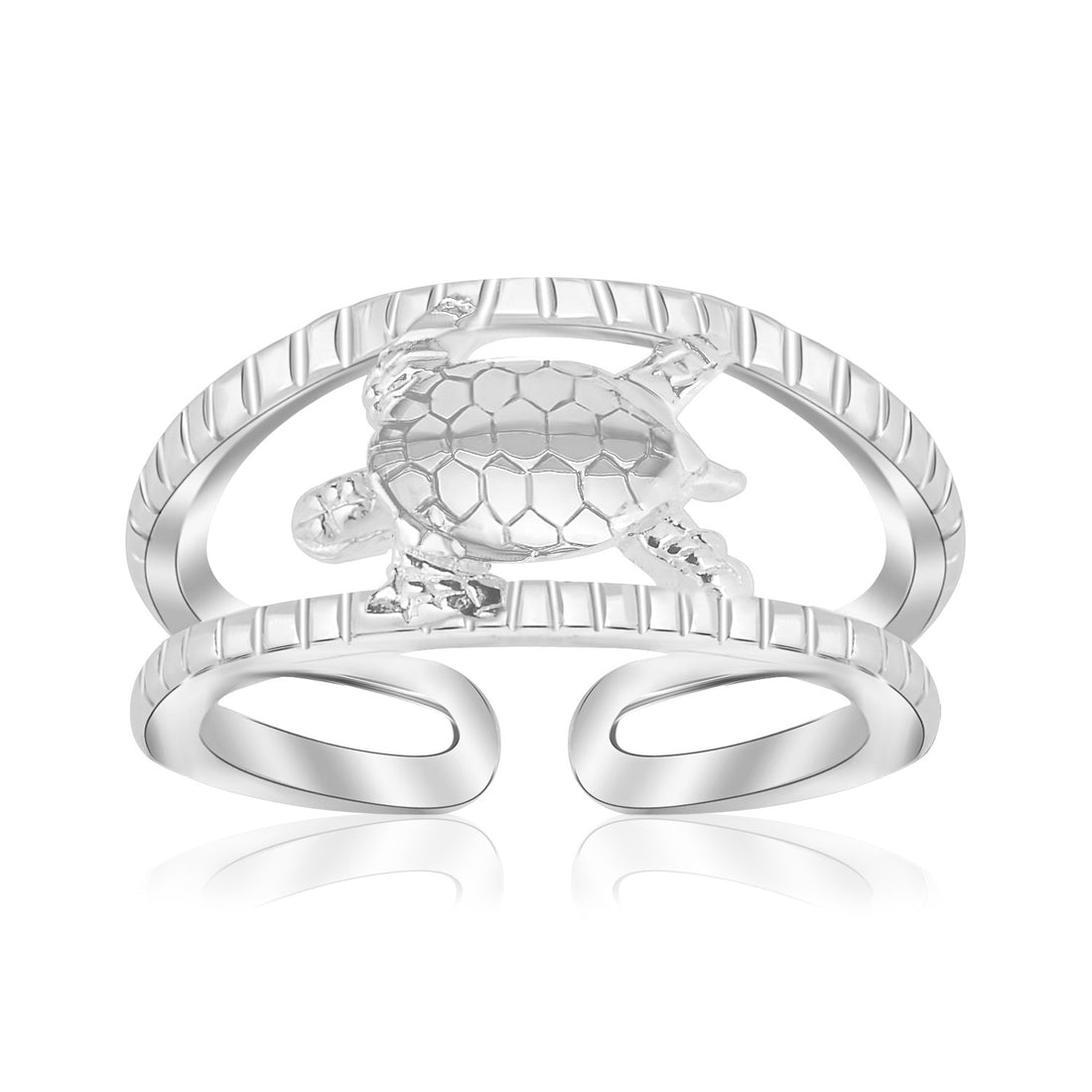 Anillo de punta abierta con baño de rodio en plata esterlina y detalle de tortuga