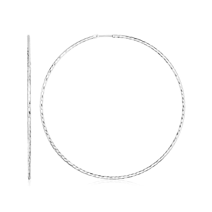 Sterling Silver Large Textured Round Hoop Earrings(1.6x60mm)