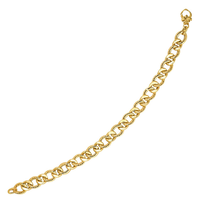 Pulsera de oro amarillo de 14 k con diseño de cadena de eslabones y cortes de diamantes (8,80 mm)