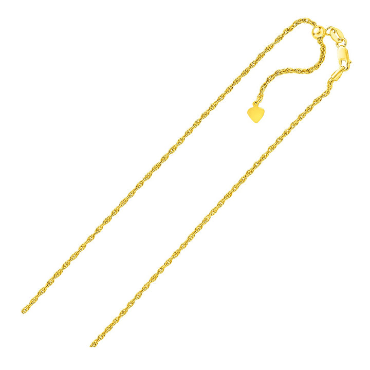 Cadena de cuerda ajustable de plata de ley con acabado amarillo de 1,5 mm (1,50 mm)