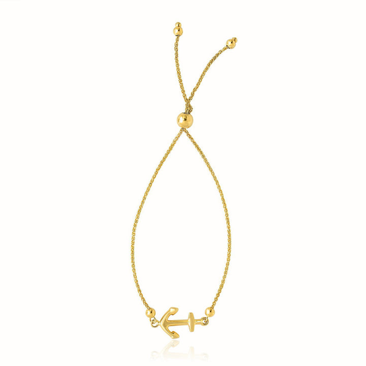 Pulsera ajustable con diseño de ancla en oro amarillo de 14 k