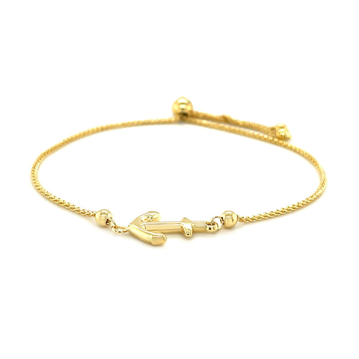 Pulsera ajustable con diseño de ancla en oro amarillo de 14 k