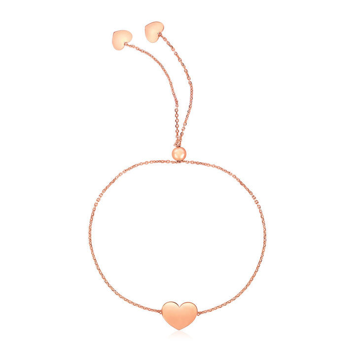 Pulsera ajustable de oro rosa de 14 k con forma de corazón (0,90 mm)