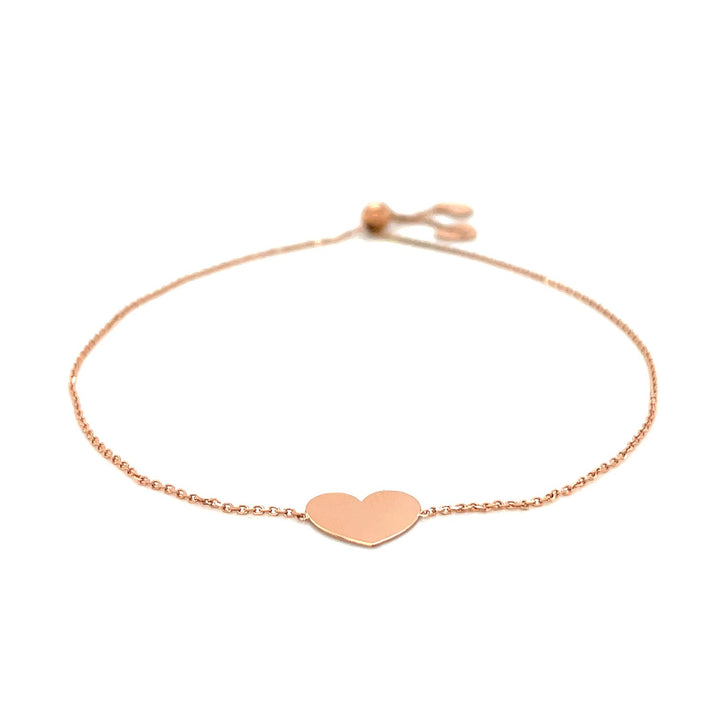 Pulsera ajustable de oro rosa de 14 k con forma de corazón (0,90 mm)