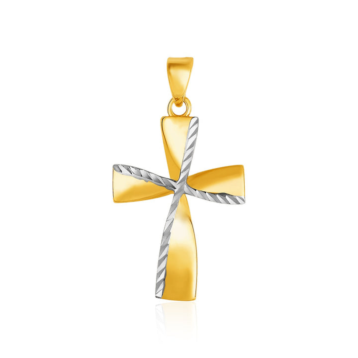 Colgante de cruz texturizada en oro amarillo y blanco de dos tonos de 14 k