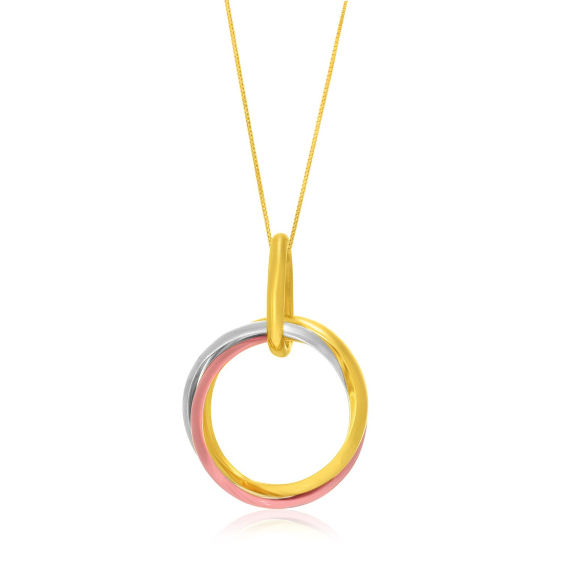 Colgante de anillo entrelazado abierto de oro tricolor de 14 k