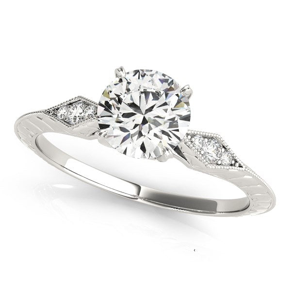 Anillo de compromiso de diamantes en oro blanco de 14 k con racimos laterales (1 1/8 ct)