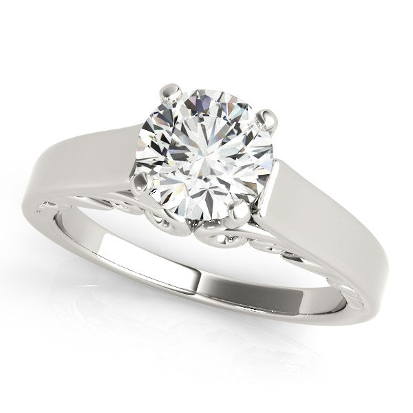 Anillo de compromiso solitario de diamantes redondos estilo antiguo en oro blanco de 14 k (1 ct)