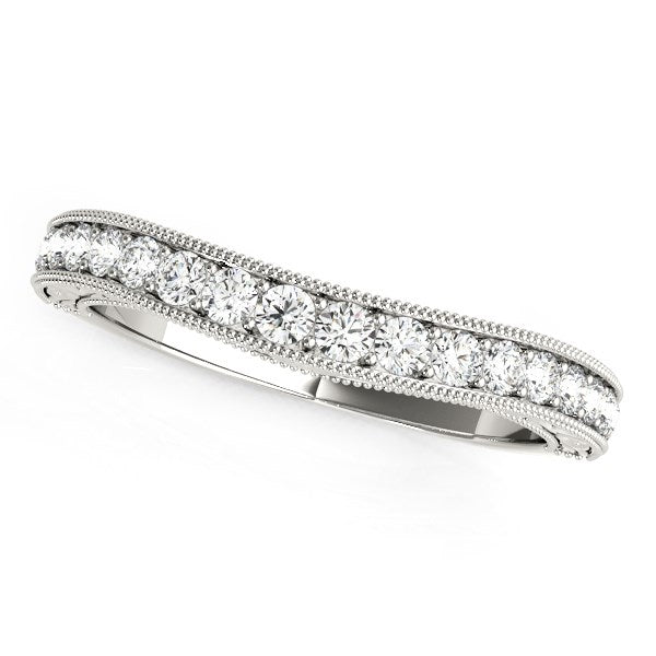 Anillo de bodas de oro blanco de 14 k con diamantes curvados y borde de cuentas (1/4 ct)