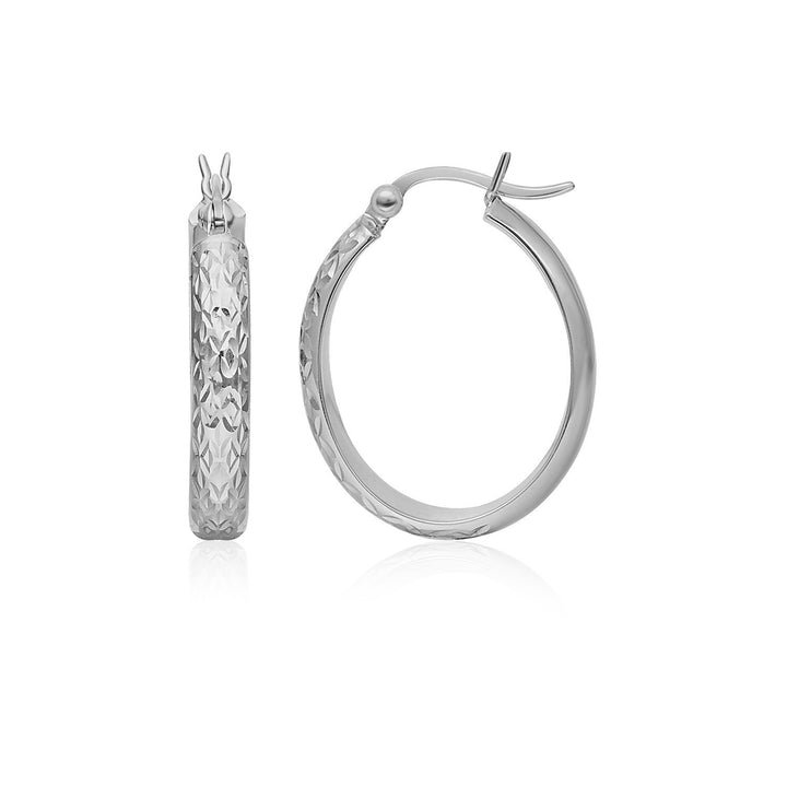 Aros ovalados martillados de oro blanco de 10 k