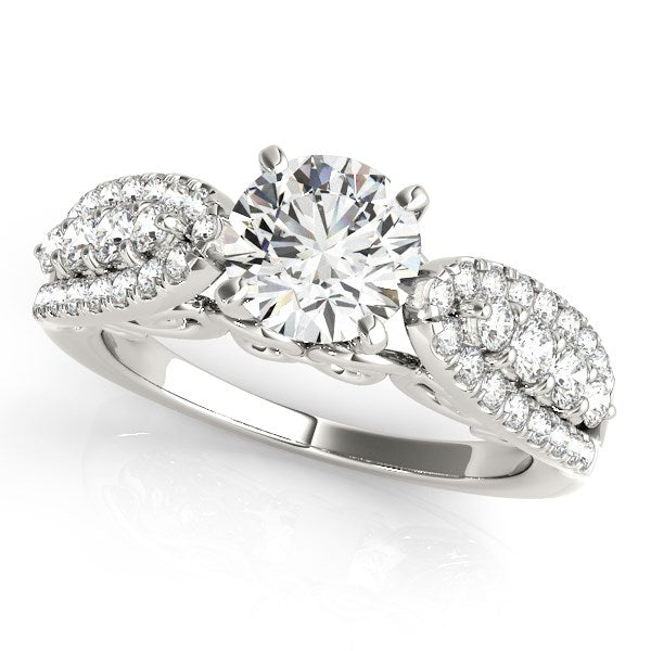 Anillo de compromiso de oro blanco de 14 k con diamantes redondos de varias filas (1 1/2 ct)