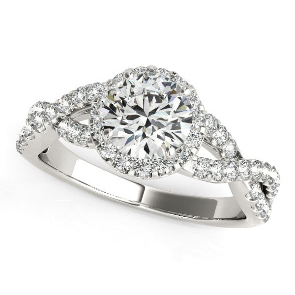 Anillo de compromiso de diamantes entrelazados con cuerpo dividido en oro blanco de 14 k (1 1/2 ct)