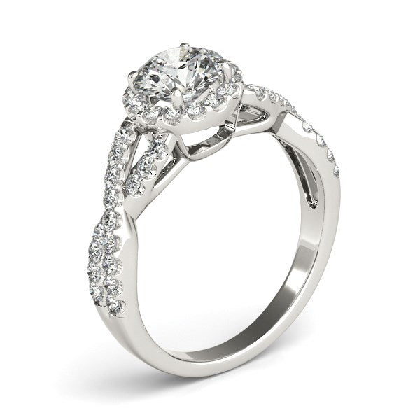 Anillo de compromiso de diamantes entrelazados con cuerpo dividido en oro blanco de 14 k (1 1/2 ct)