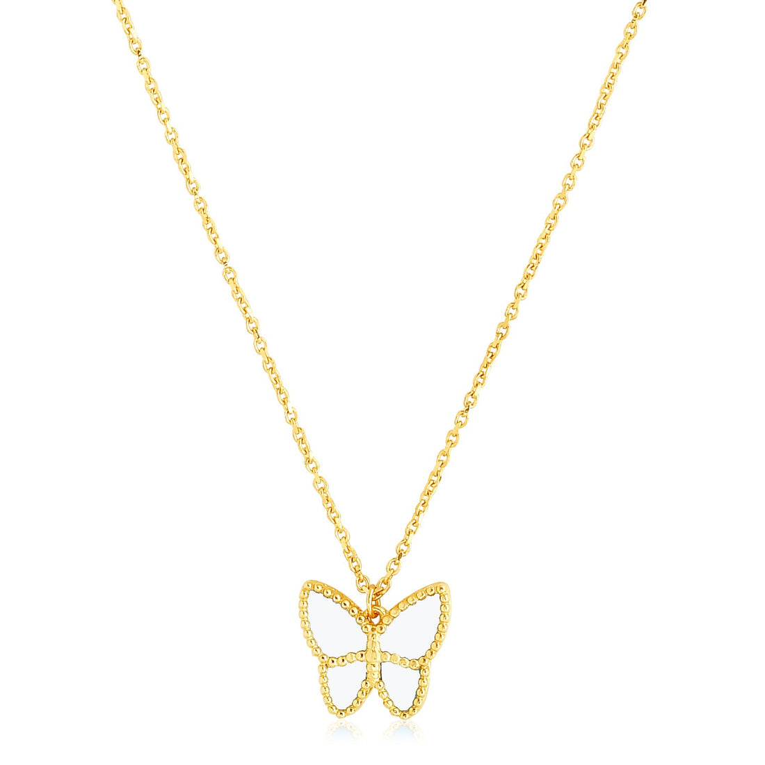 Collar de pasta de perlas con forma de mariposa de oro amarillo de 14 k muy pulido