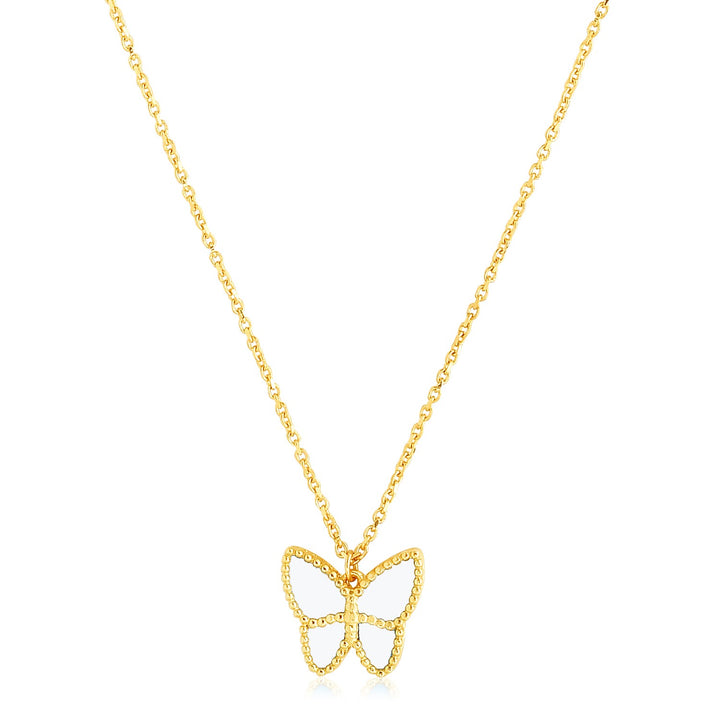 Collar de pasta de perlas con forma de mariposa de oro amarillo de 14 k muy pulido