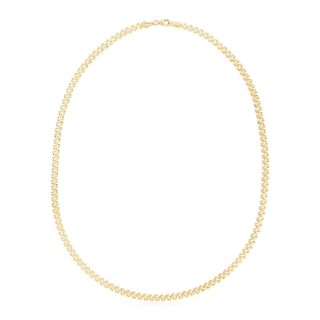 Collar de cadena texturizada de oro amarillo de 14 k muy pulido (4 mm)