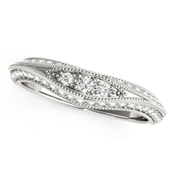 Anillo de bodas de oro blanco de 14 k con diamantes de estilo antiguo curvado (1/3 ct)